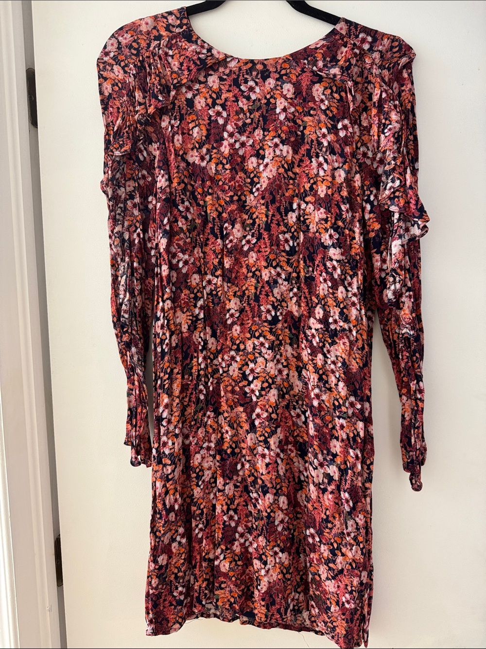 H&M Burgundy and Pink Floral Long Sleeve Dress
